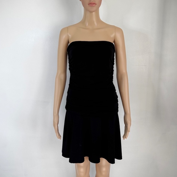 NWOT House of Harlow Strapless Black Mini Dress Ruching A-line Skirt Size S - Picture 1 of 15